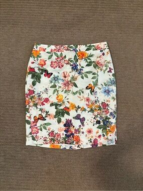 LOFT Floral Pencil Skirt - White with Multicolor Floral Print